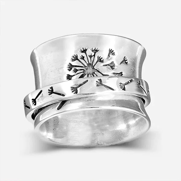 🔥48% OFF🎁Dandelion Flower Spinner Silver Ring