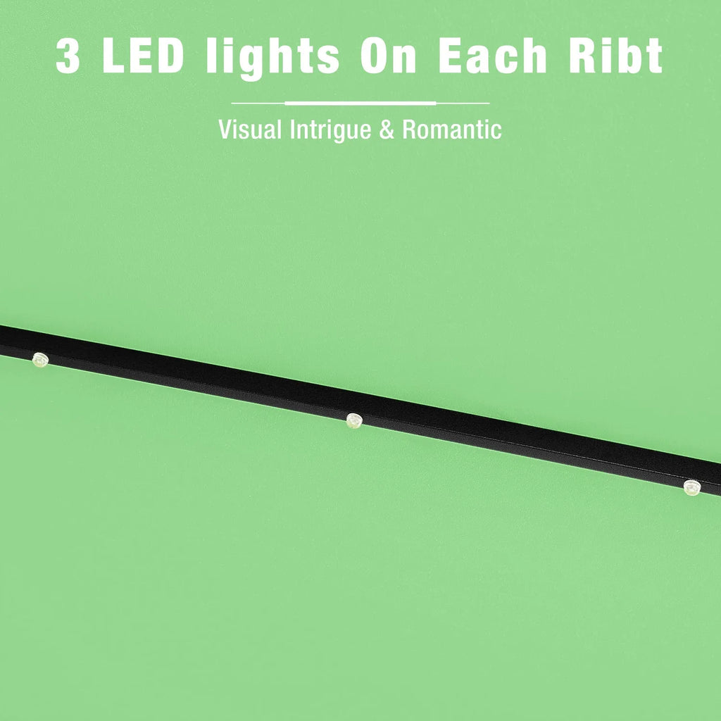 9/10ft Crank Open Patio Umbrella With 24 LED Lights & Ruffles