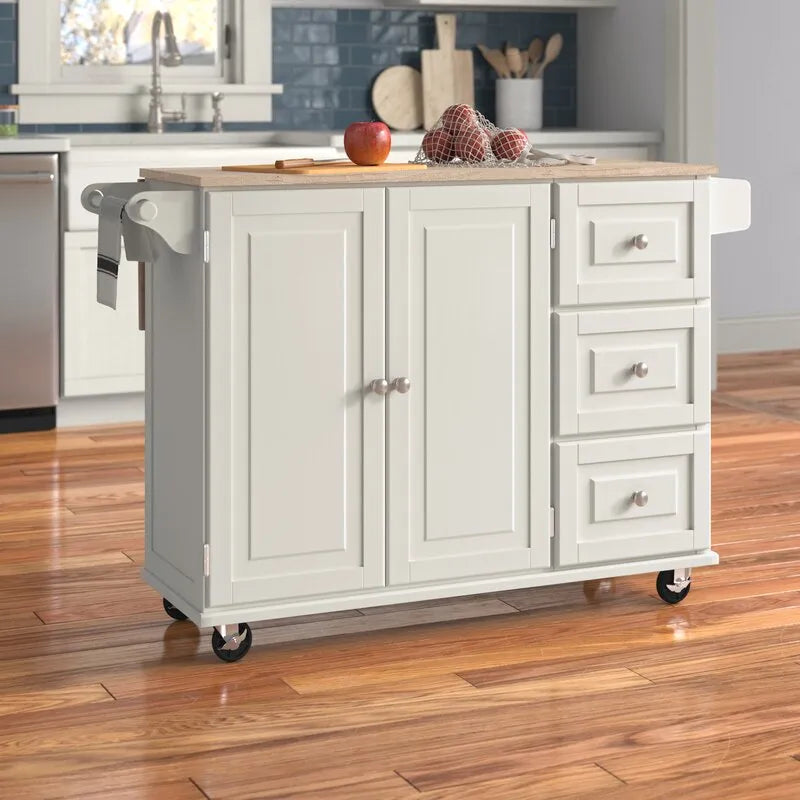 Kuhnhenn 53.5'' Wide Rolling Kitchen Cart with Solid Wood Top