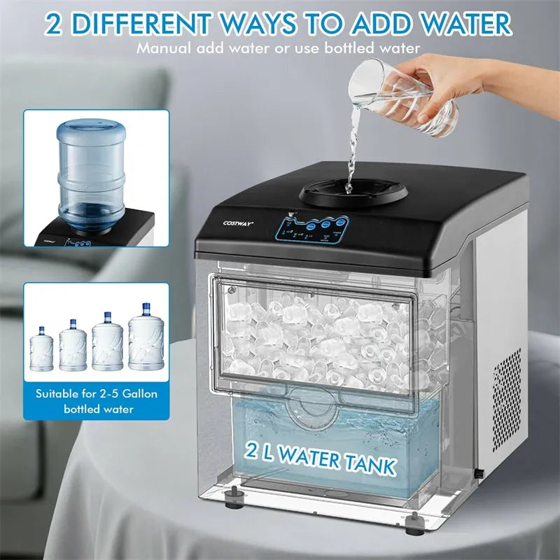48LBS/24H 2-in-1 Stainless Steel Countertop Ice Maker Built-in Water Dispenser with Chilled Water Spout 5LBS Ice Storage Basket