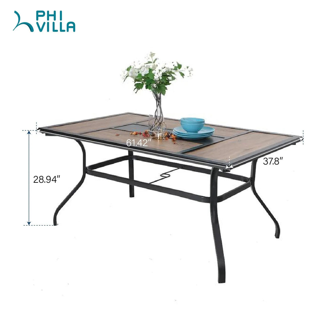 7-Piece Patio Dining Set With 6 Cushioned Steel & Rattan Chairs and Rectangle Table