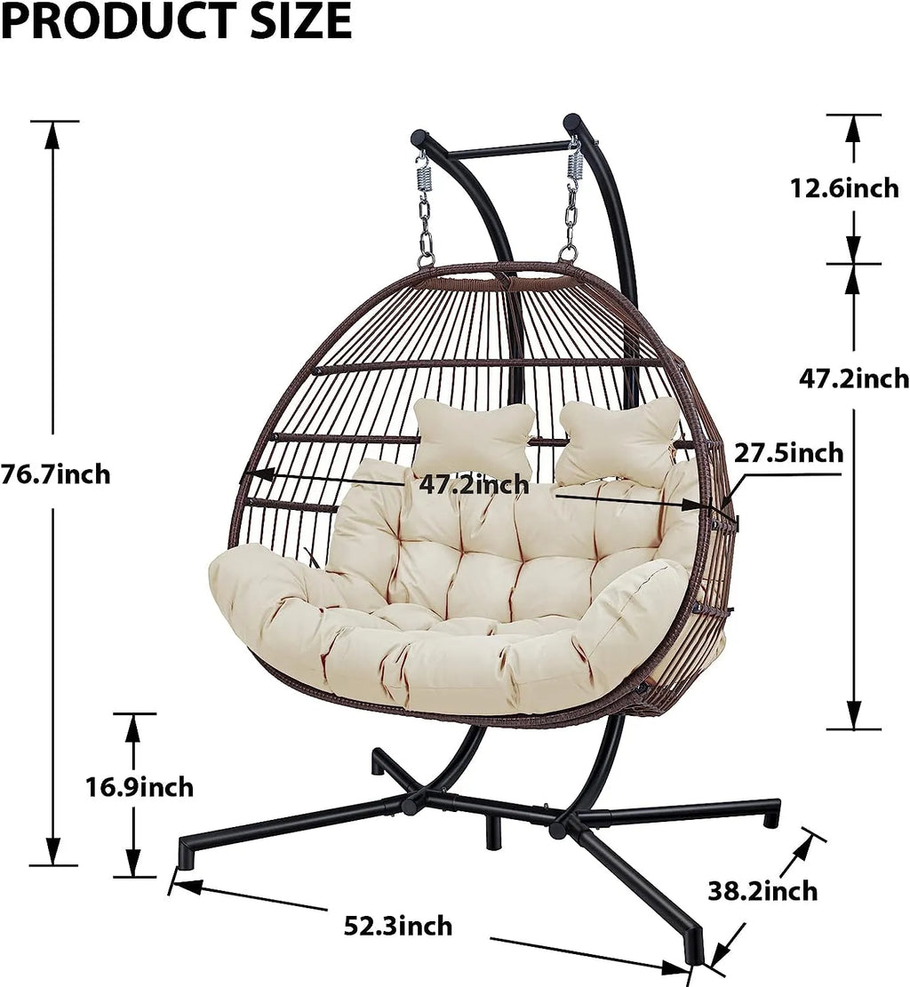 JOYBASE Hanging Egg Chair with Stand, Outdoor Wicker Rattan Egg Swing Chair with Stand and Cushion for Indoor Outdoor Bedroom Patio Garden (Grey/Black)