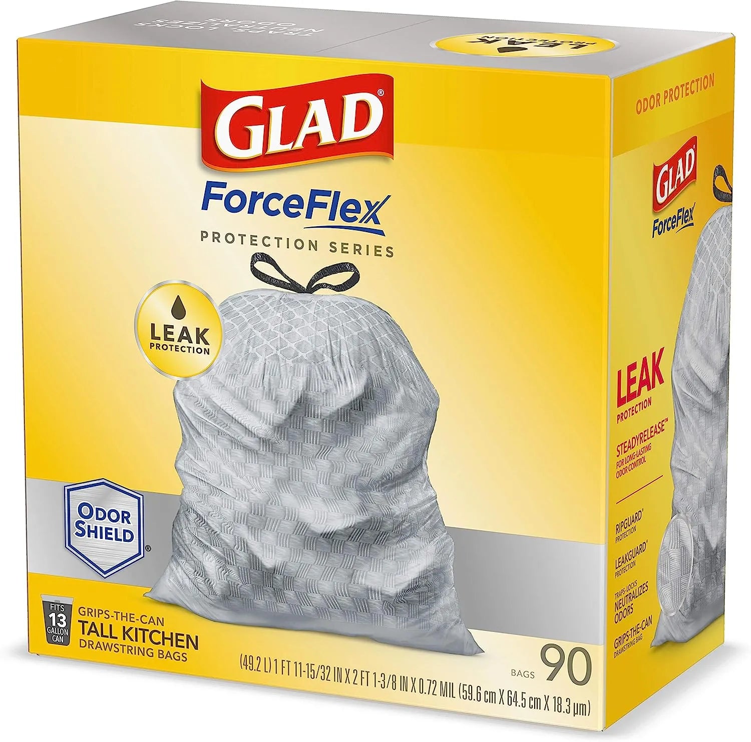Glad Protection Series Force Flex Drawstring Fresh Clean Odor Shield 13 Gallon 1/110ct