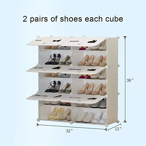 KOUSI Portable Shoe Rack Organizer 24 Pair Tower Shelf Storage Cabinet Stand Expandable for Heels, Boots, Slippers, 6 Tier White 32"x12"x36"