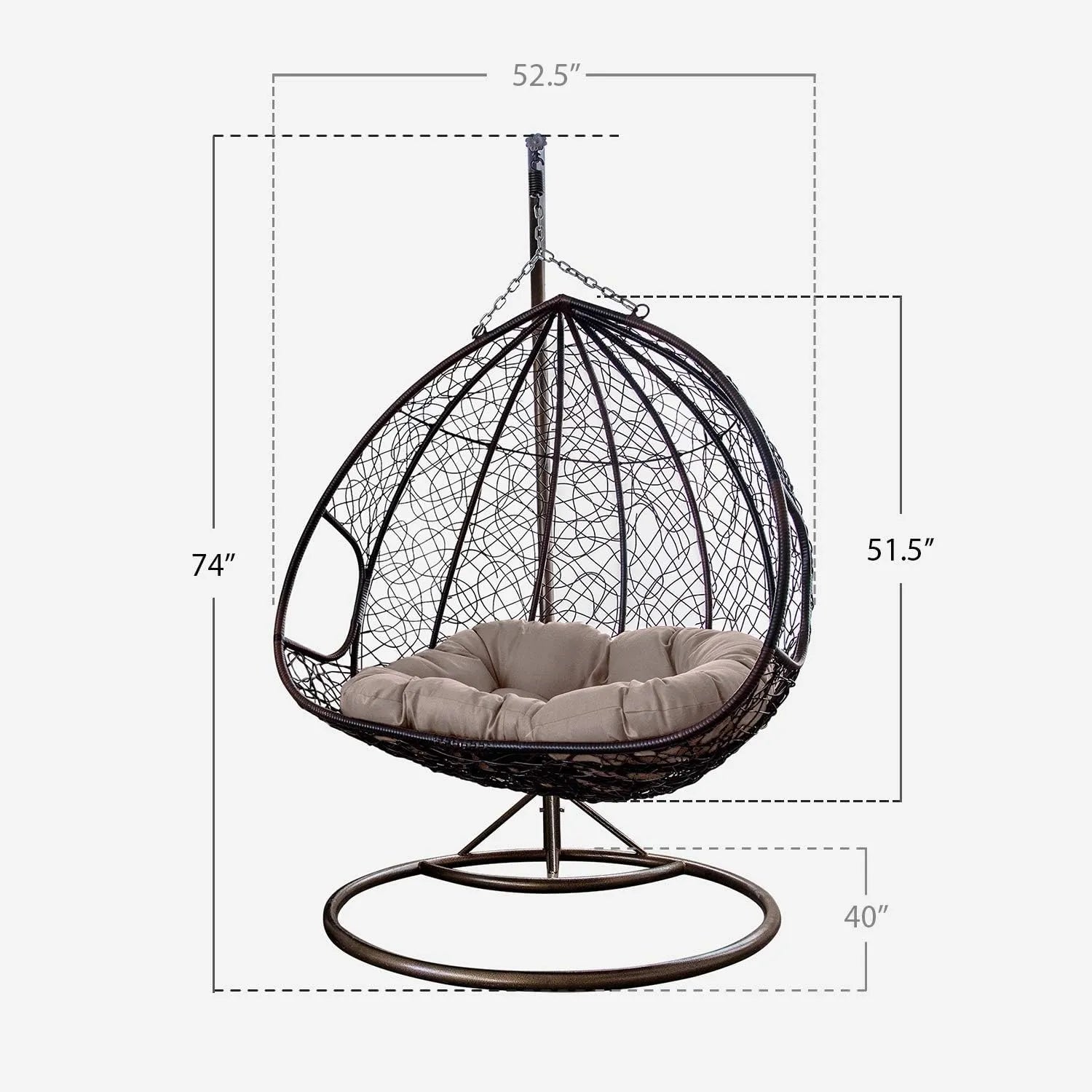 J.M.Deco Porch Swing Chair with Stand, Cushion & Pillow, Goldden Egg Rattan Wicker Swing Hanging Chair, Hammock Chair for Indoor, Outdoor, Garden, Backyard & Patio