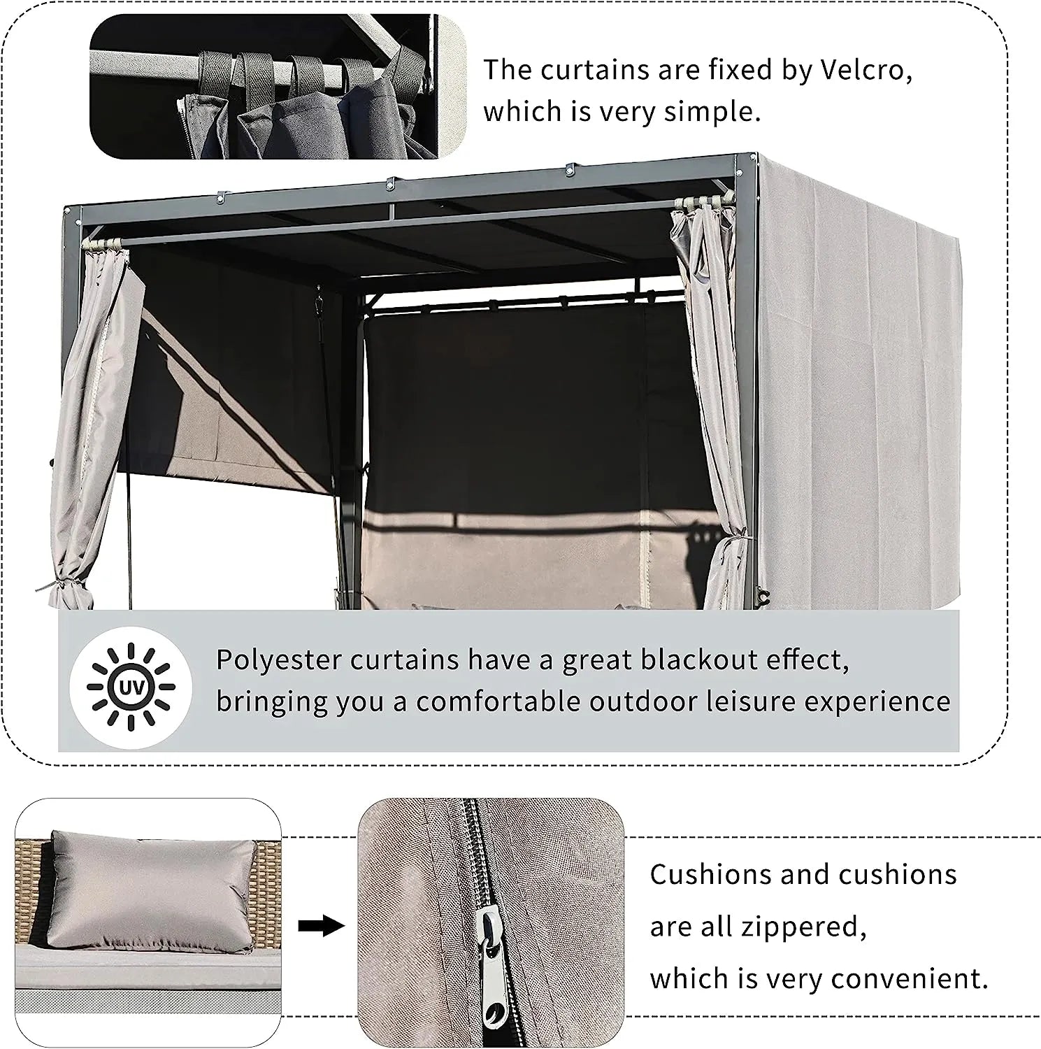 Merax 3-Seat Patio Swing Bed,Outdoor Porch Chair with Adjustable Canopy and Durable Steel Frame for Patio, Garden, Poolside Dark Grey