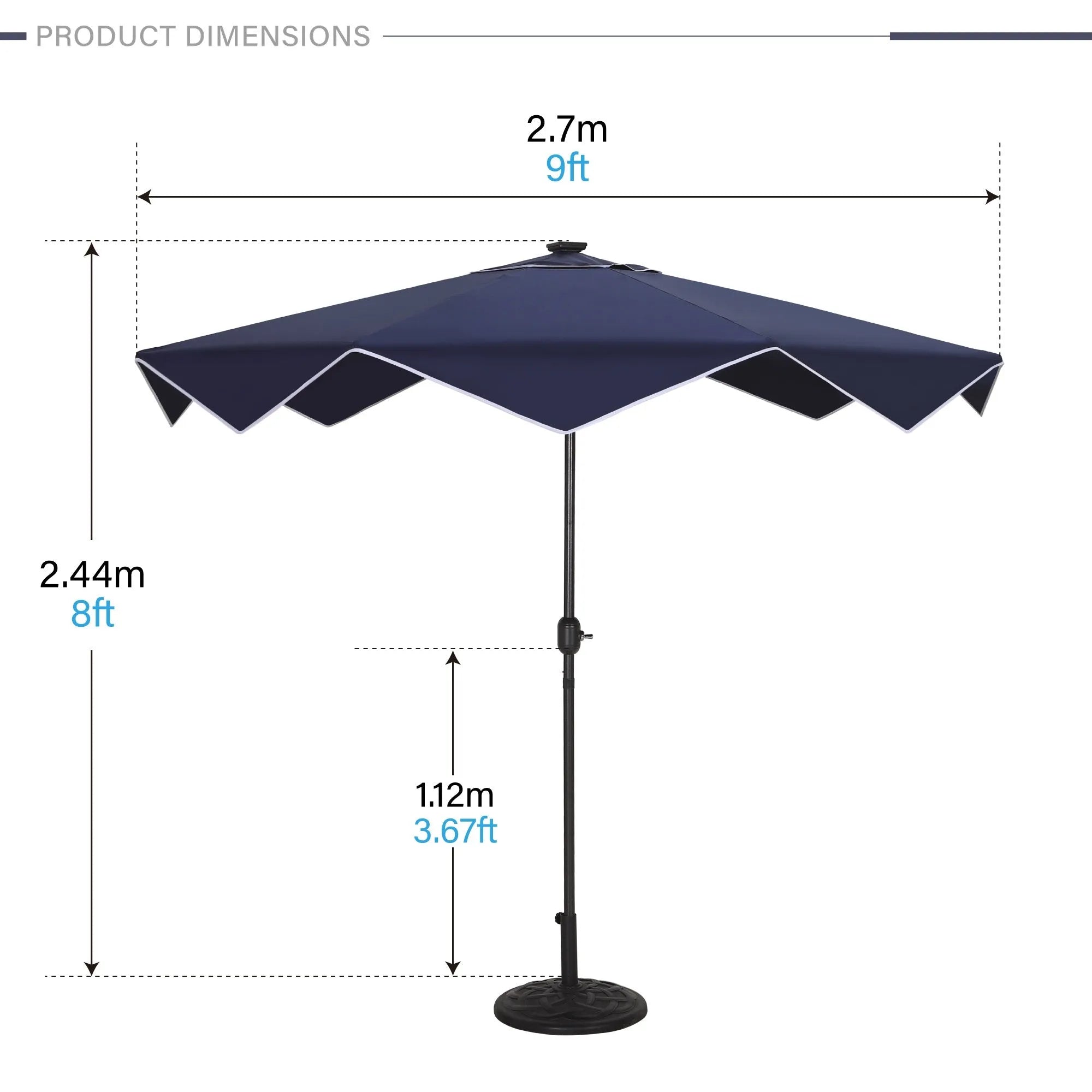 9/10ft Crank Open Patio Umbrella With 24 LED Lights & Ruffles