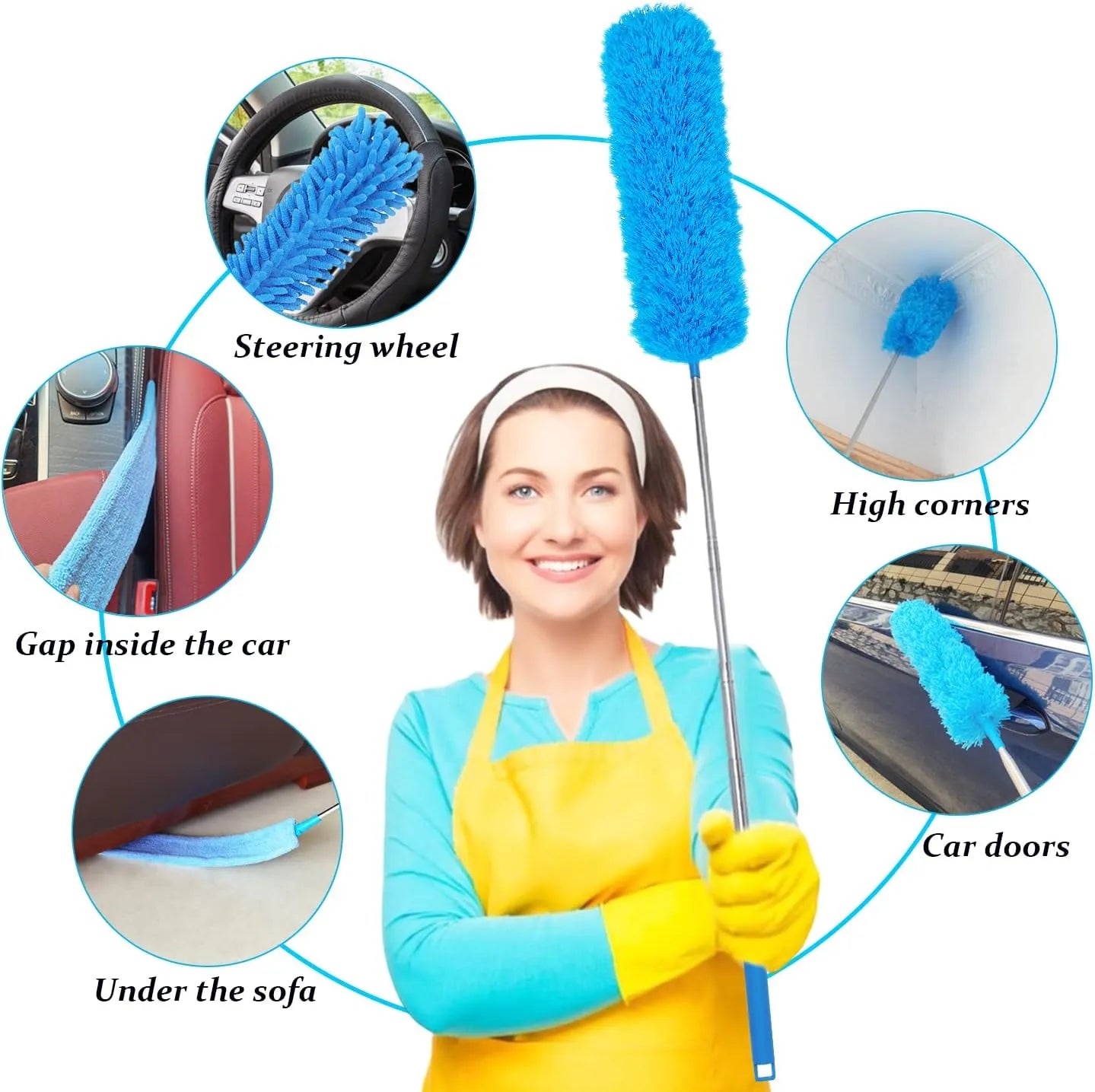 Household Cleaning Dusters 3 in 1 Kit,Microfiber Duster with Extension Pole 30-100 Inches,Retractable Gap Dust Brush Cleaner Long Feather Duster for Cleaning Ceiling Fan,Furniture,Blinds,Wall (Blue)