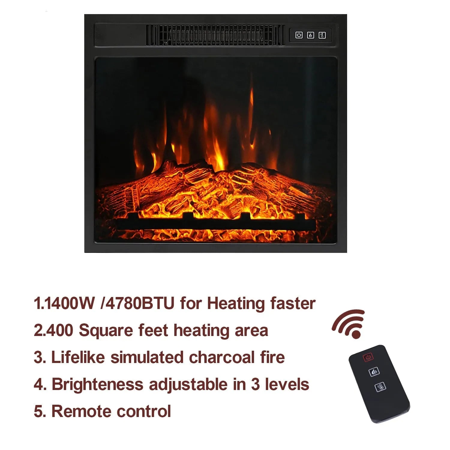 47" 1400W Electric Fireplace TV Stand Heater with Built-In Bookshelves and Cupboards - White