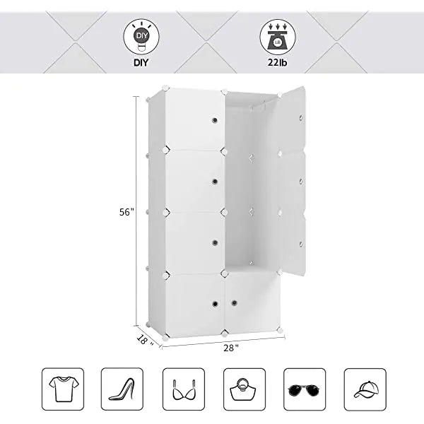 Aeitc Portable Wardrobe Closets 14"x18" Depth Cube Storage, Bedroom Armoire, Storage Organizer with Doors, 12 Cubes, White