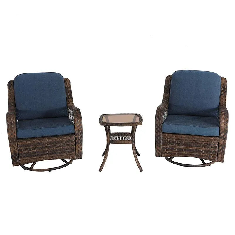 3 PC Rattan Swivel Rocking Chairs Conversation Set
