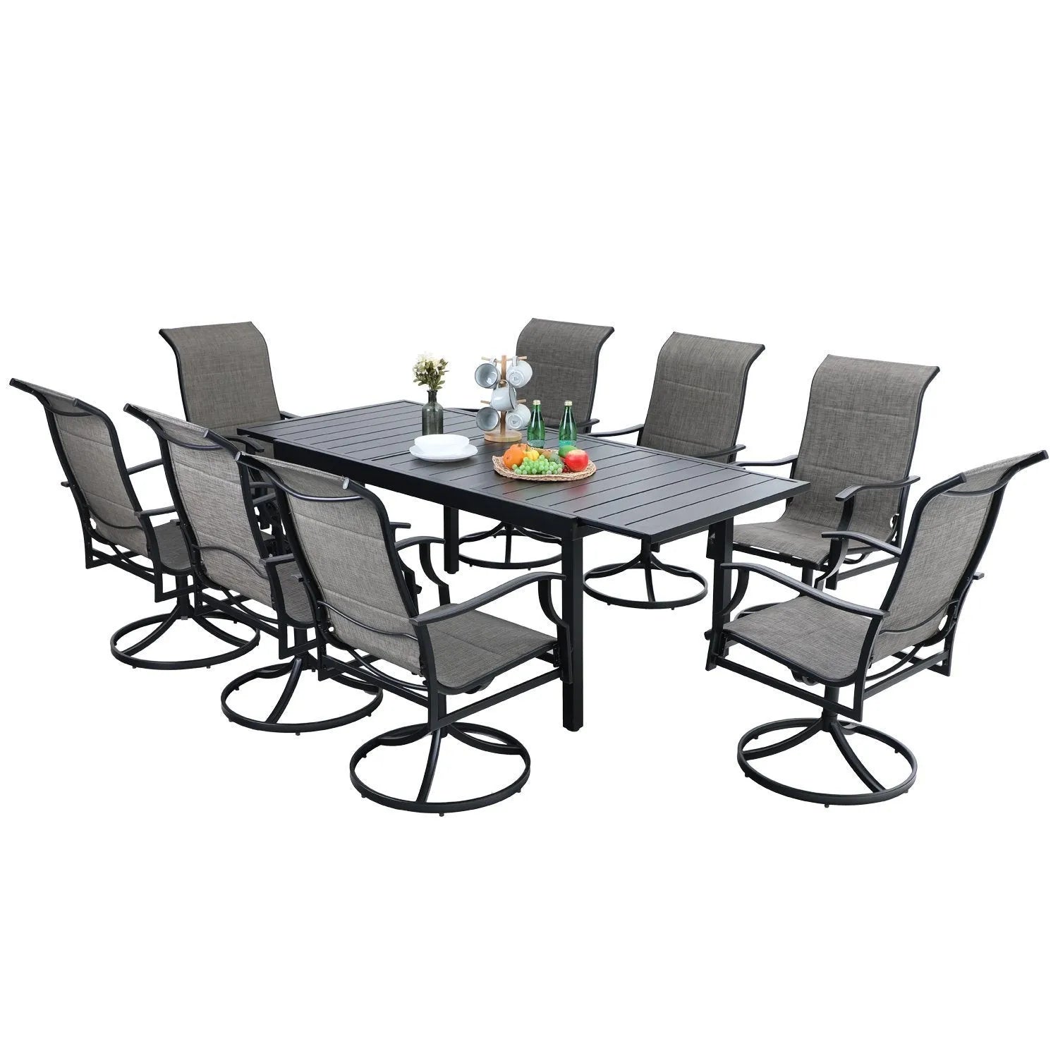 7-Piece/9-Piece Outdoor Patio Dining Set with Adjustable Table & Padded Textilene Swivel Chairs