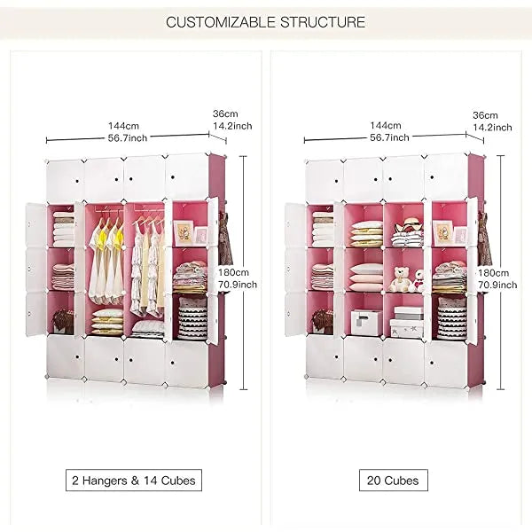 YOZO Cube Storage Organzier Portable Closet Wardrobe Bedroom Dresser (71x14x71 inches) Portable Closet Cube Shelf Armoire Pantry Cabinet, 25 Cubes, Blue 25Cubes Blue