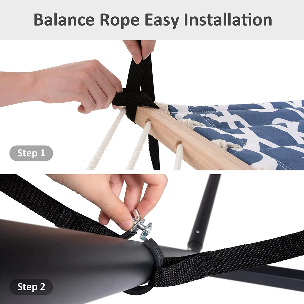 55 Inch Extra Large Double Hammock with Stand, 475lbs Capacity, Outdoor Portable Hammock with Hardwood Spreader Bar, Extra Large Pillow