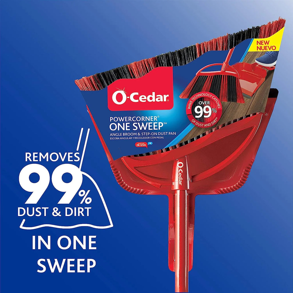 O-Cedar Pet Pro Broom & Step-On Dustpan PowerCorner, Red
