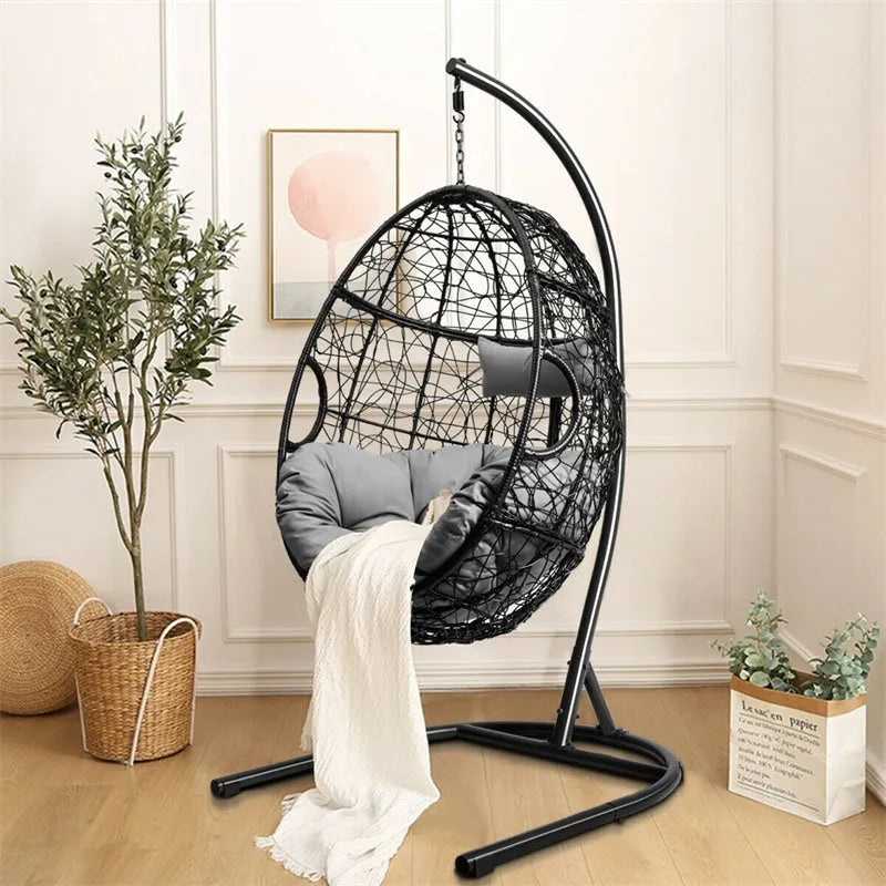 Outdoor Hanging Egg Chair Swing Hammock Chair Set with Stand & Cushion