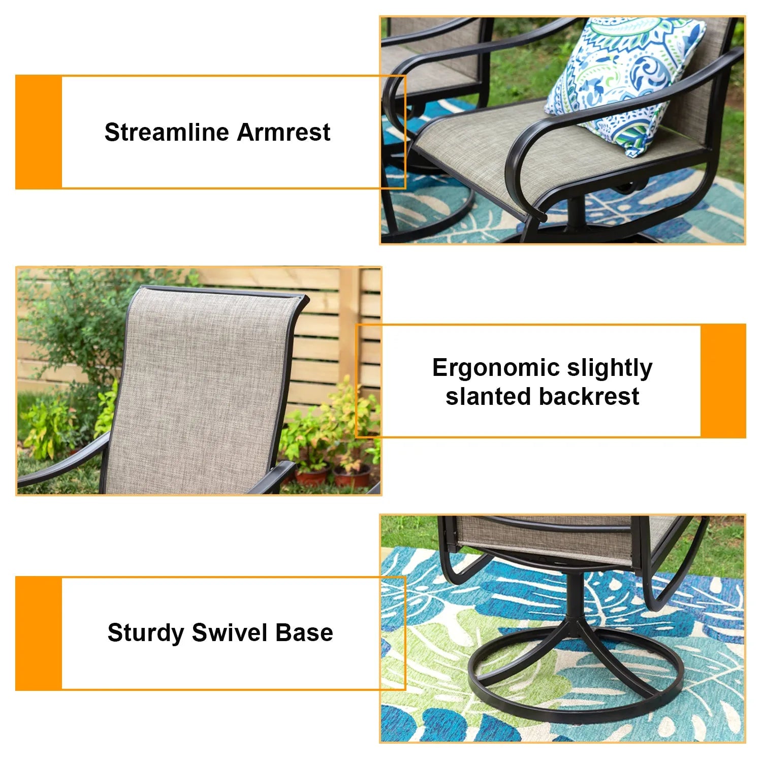 5-Piece Patio Dining Set 4 Textilene Swivel Chairs & Metal Steel Table