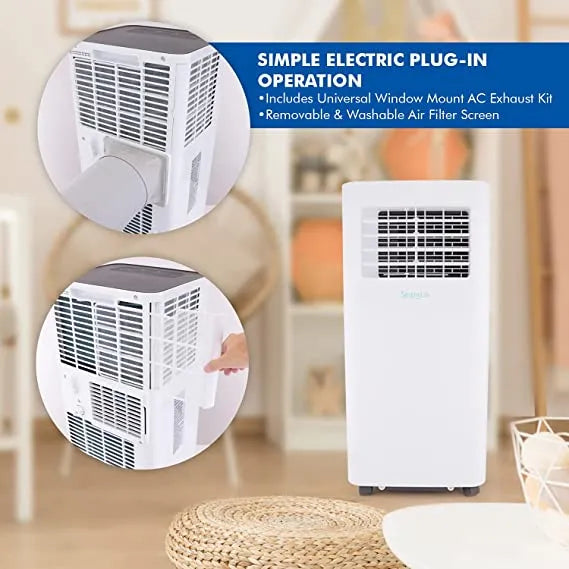 SLPAC805W.5 Portable Air Conditioner-Compact Home A/C Cooling Unit with Built-in Dehumidifier & Fan Modes, Includes Window Mount Kit, 8,000 BTU with WiFi + Drain Hose, White