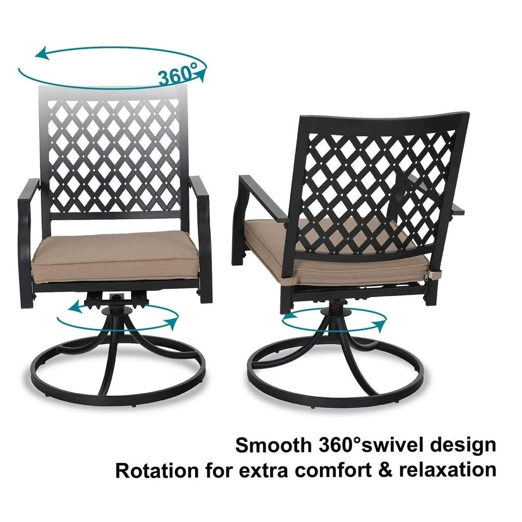 5-Piece Patio Fire Pit Set Steel Swivel Chairs With Cushions & 50,000BTU Square Fire Pit Table