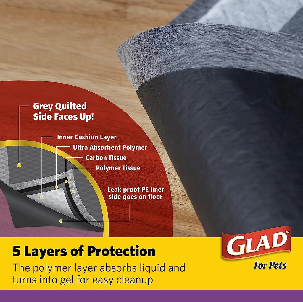 Glad for Pets Black Charcoal Puppy Pads 23" x 23" | Puppy Potty Training Pads That ABSORB & NEUTRALIZE Urine Instantly | New & Improved Quality Puppy Pee Pads, 100 count