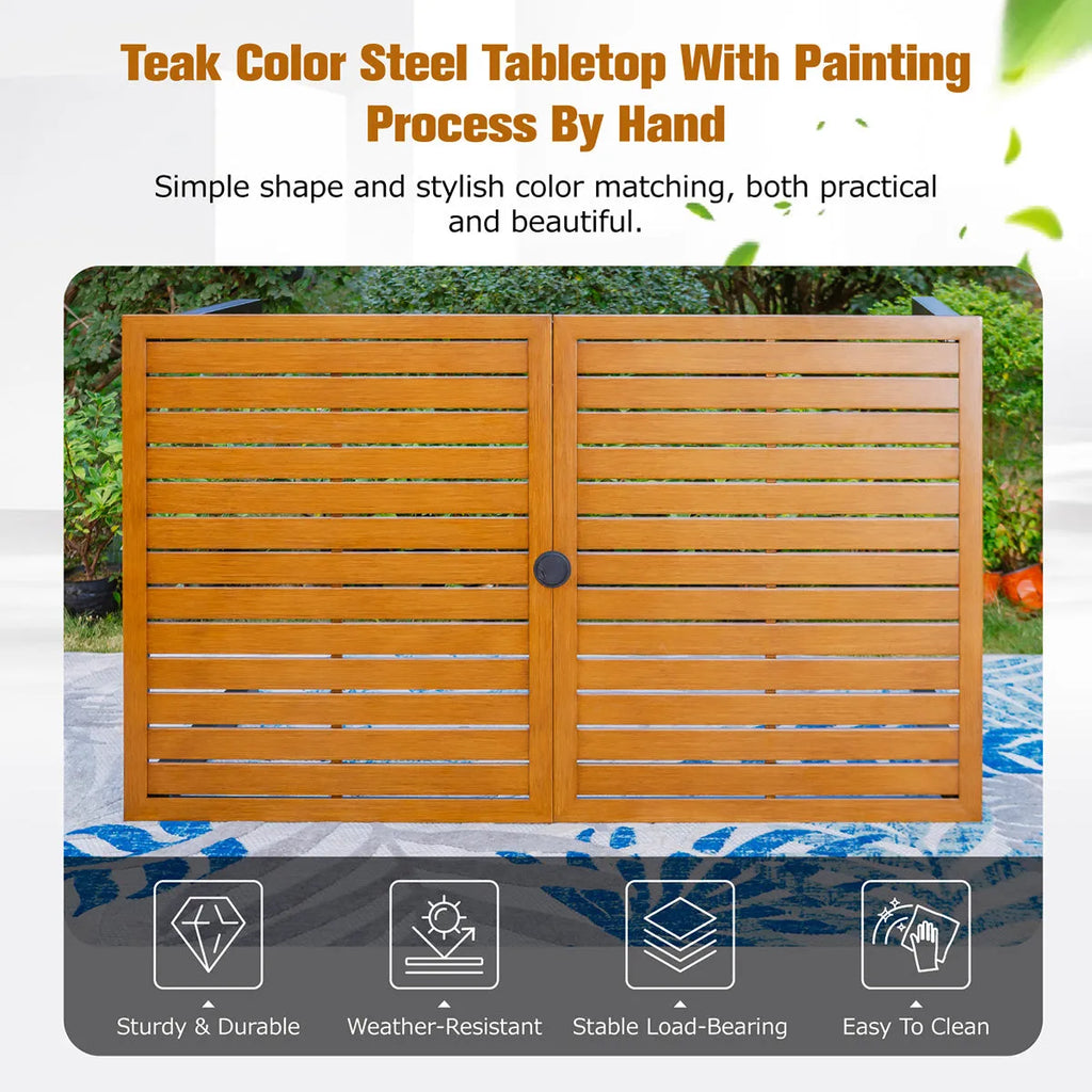 7-Piece Patio Dining Set With 6 Cushioned Steel & Rattan Chairs and Rectangle Table