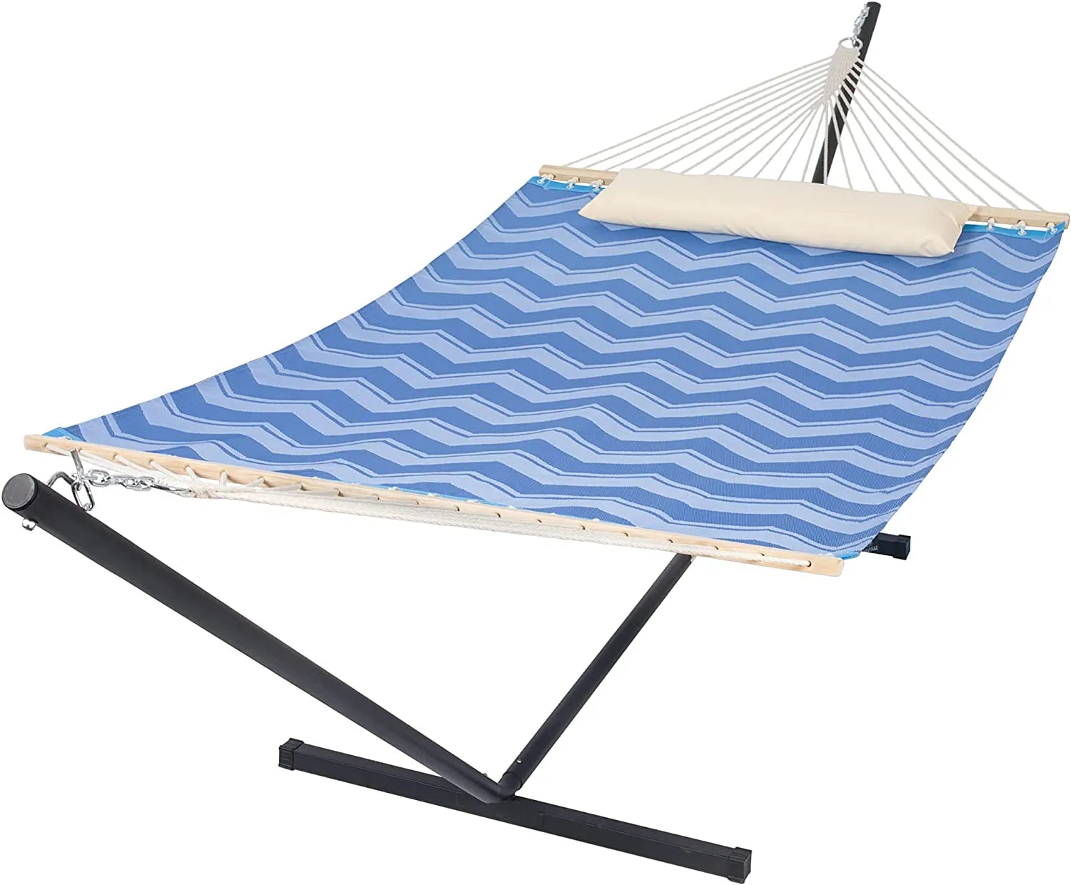55 Inch Extra Large Double Hammock with Stand, 475lbs Capacity, Outdoor Portable Hammock with Hardwood Spreader Bar, Extra Large Pillow