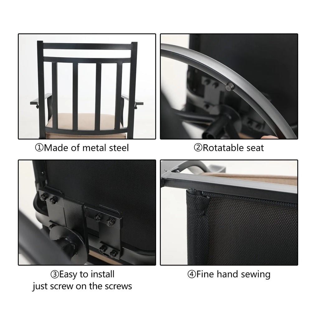 5-Piece Patio Fire Pit Set Steel Swivel Chairs With Cushions & 50,000BTU Square Fire Pit Table