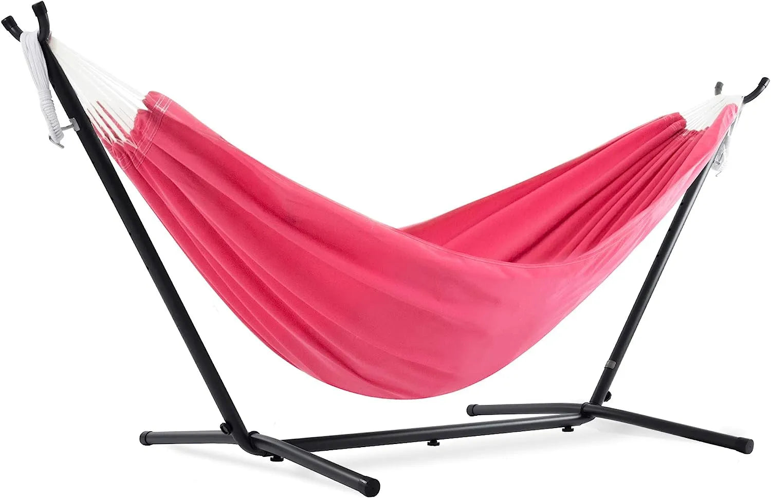 Double Cotton Hammock with Space Saving Steel Stand, Tropical (450 lb Capacity - Premium Carry Bag Included)