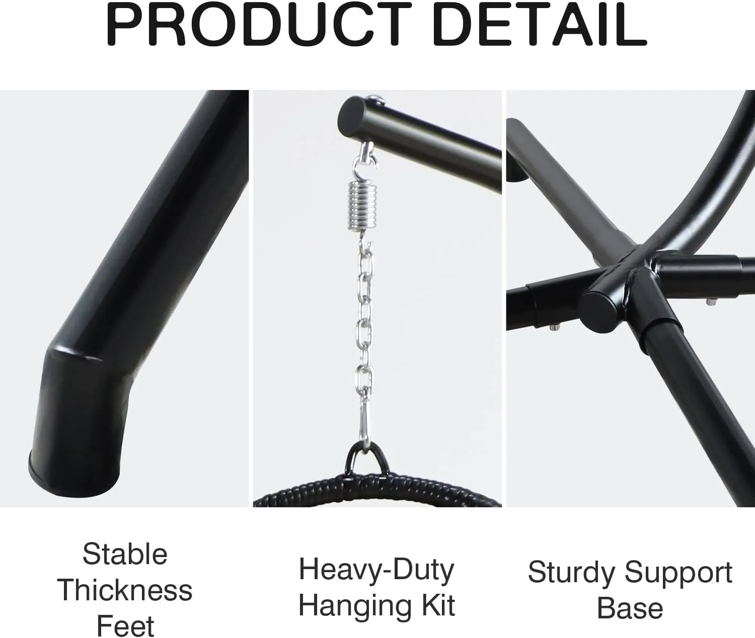 PRIVATE GARDEN Large Hanging Egg Chair with Stand Upgraded Wicker Egg Swing Chair Outdoor Indoor PE Rattan Hanging Chair with Grey Comfort Cushion Heavy Duty C-Stand