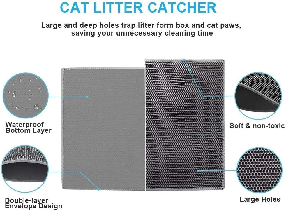 Pieviev Cat Litter Mat Double Layer Waterproof Urine Proof Trapping Mat 1 Pack (Gray, 24x15 Inch (Pack of 1))