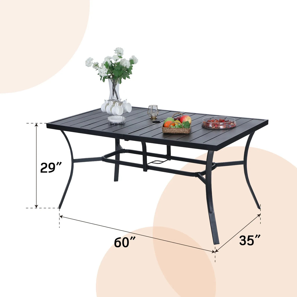7-Piece Patio Dining Set With 6 Cushioned Steel & Rattan Chairs and Rectangle Table