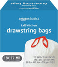 Amazon Basics Tall Kitchen Drawstring Trash Bags, 13 Gallon, Unscented, 120 Count (Previously Solimo)
