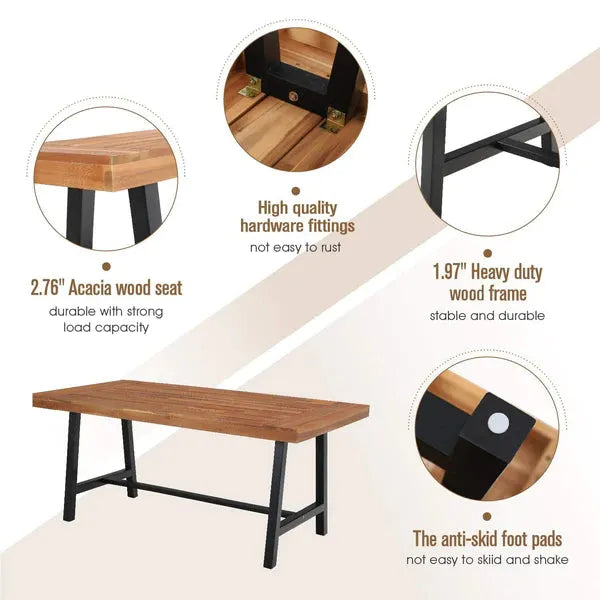 Patio Dining Set with Textilene Chairs/ Acacia Wooden Bench & Acacia Wooden Table