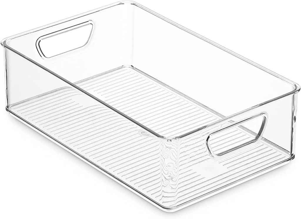 Set Of 16 Refrigerator Organizer Bins - Plastic Pantry Organization and Storage Baskets - Stackable Food Fridge Organizers with Cutout Handles for Freezer, Kitchen, Countertops, Cabinets