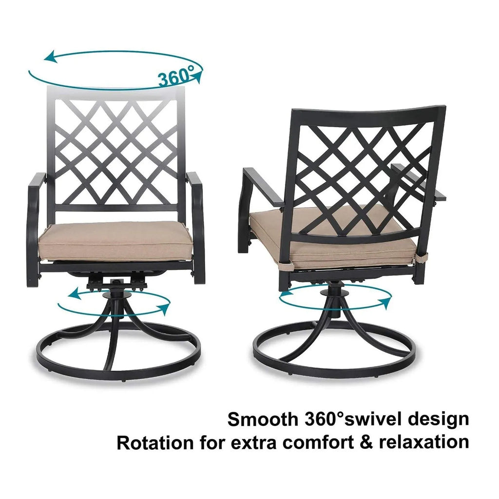 5-Piece Patio Fire Pit Set Steel Swivel Chairs With Cushions & 50,000BTU Square Fire Pit Table