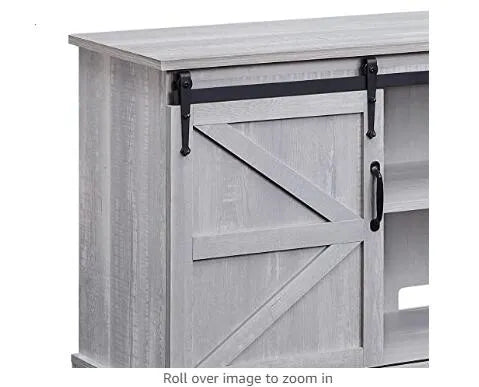 BELLEZE Modern Farmhouse TV Stand & Media Entertainment Center Console Table for TVs up to 65 Inch with Sliding Barn Door and Storage Cabinets - Truman (Stone Grey)