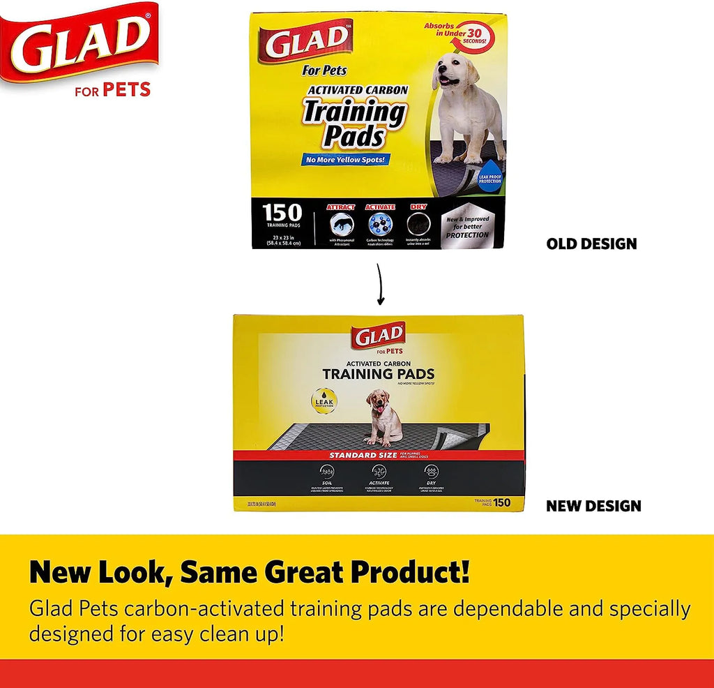 Glad for Pets Black Charcoal Puppy Pads 23" x 23" | Puppy Potty Training Pads That ABSORB & NEUTRALIZE Urine Instantly | New & Improved Quality Puppy Pee Pads, 100 count