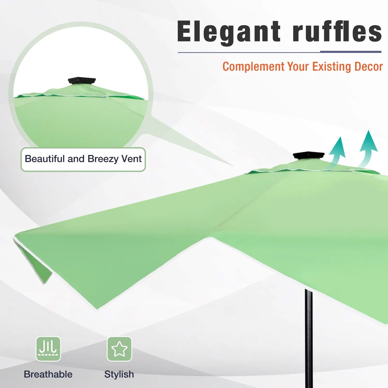 9/10ft Crank Open Patio Umbrella With 24 LED Lights & Ruffles