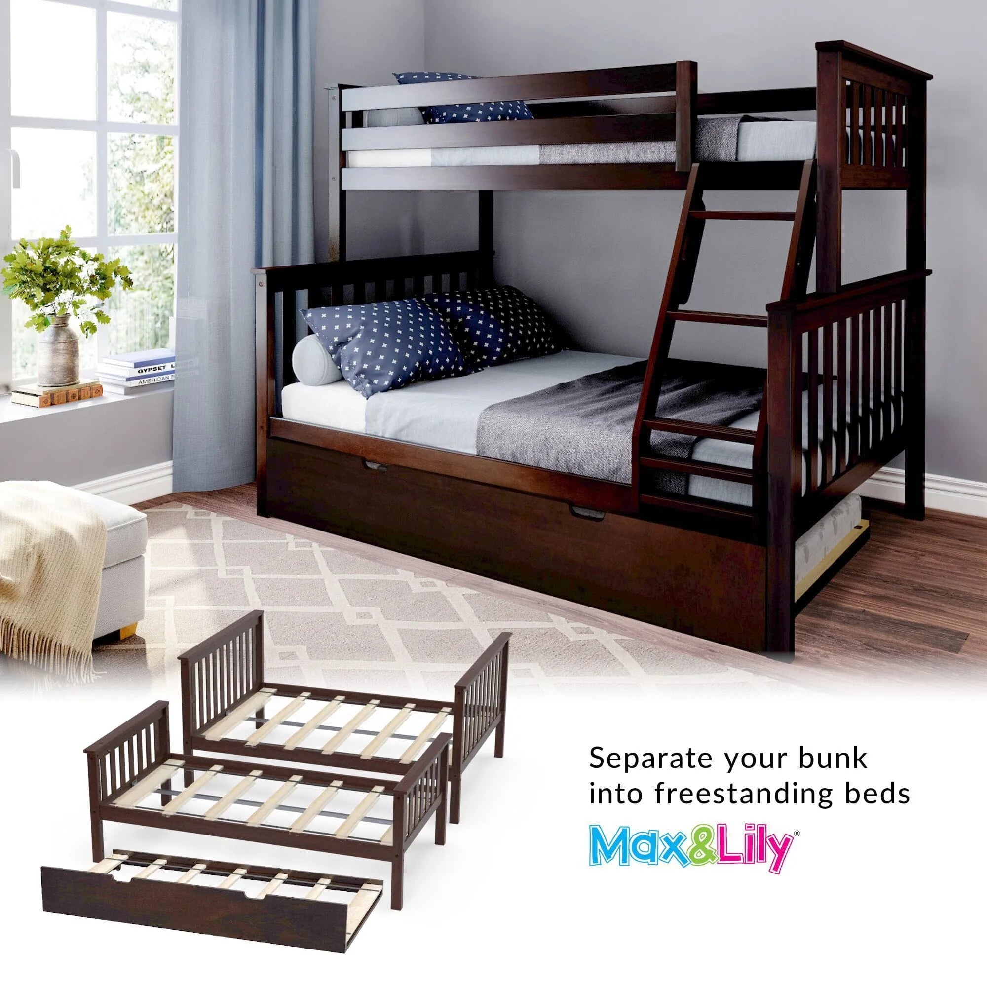 🎄Store Closing Sale💖Kids Solid Wood Twin-Over-Full Bunk Bed + Trundle Bed