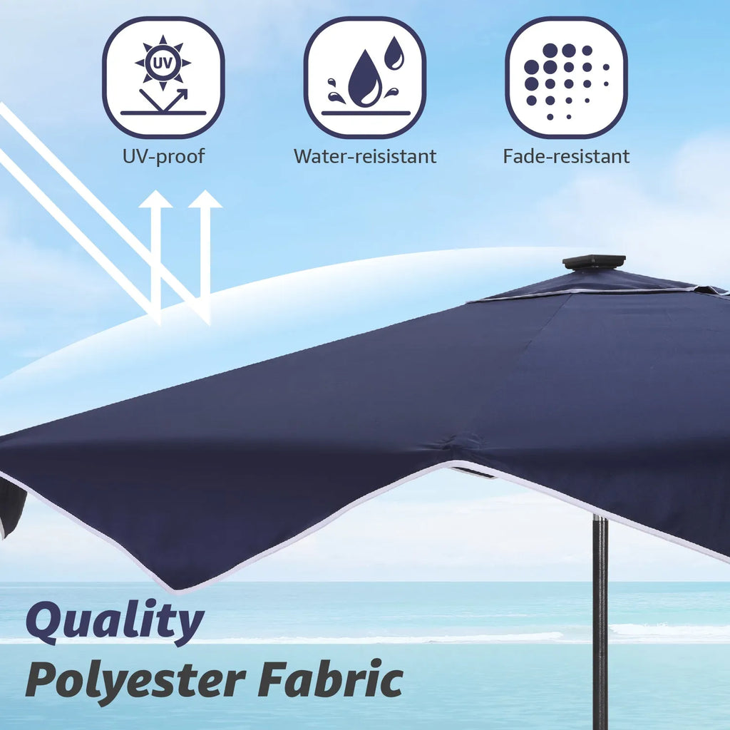 9/10ft Crank Open Patio Umbrella With 24 LED Lights & Ruffles