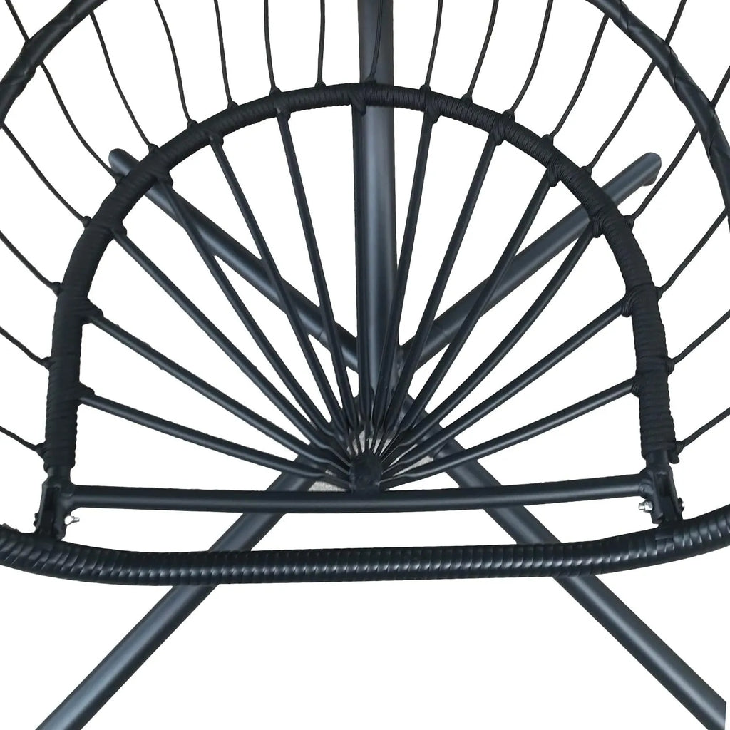 PRIVATE GARDEN Large Hanging Egg Chair with Stand Upgraded Wicker Egg Swing Chair Outdoor Indoor PE Rattan Hanging Chair with Grey Comfort Cushion Heavy Duty C-Stand
