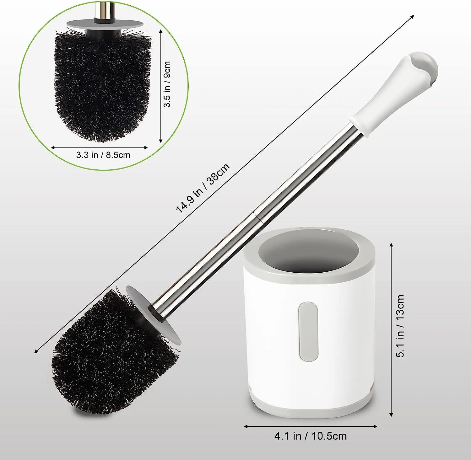 Toilet Brush and Holder, Compact Size Toilet Bowl Brush with Stainless Steel Handle, Small Size Plastic Holder Easy to Hide, Space Saving for Storage, Drip-Proof, Easy to Assemble, Deep Cleaning