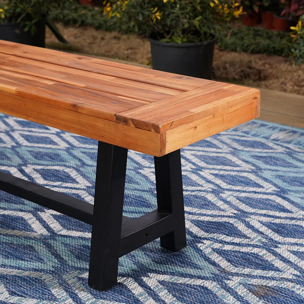 Patio Modern Acacia Wood Dining Set Outdoor Bench Picnic Table