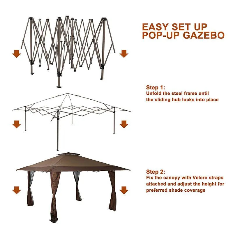13' x 13' Straight Leg Pop-up Canopy Party Gazebo, 169 Sq. Ft of Shade