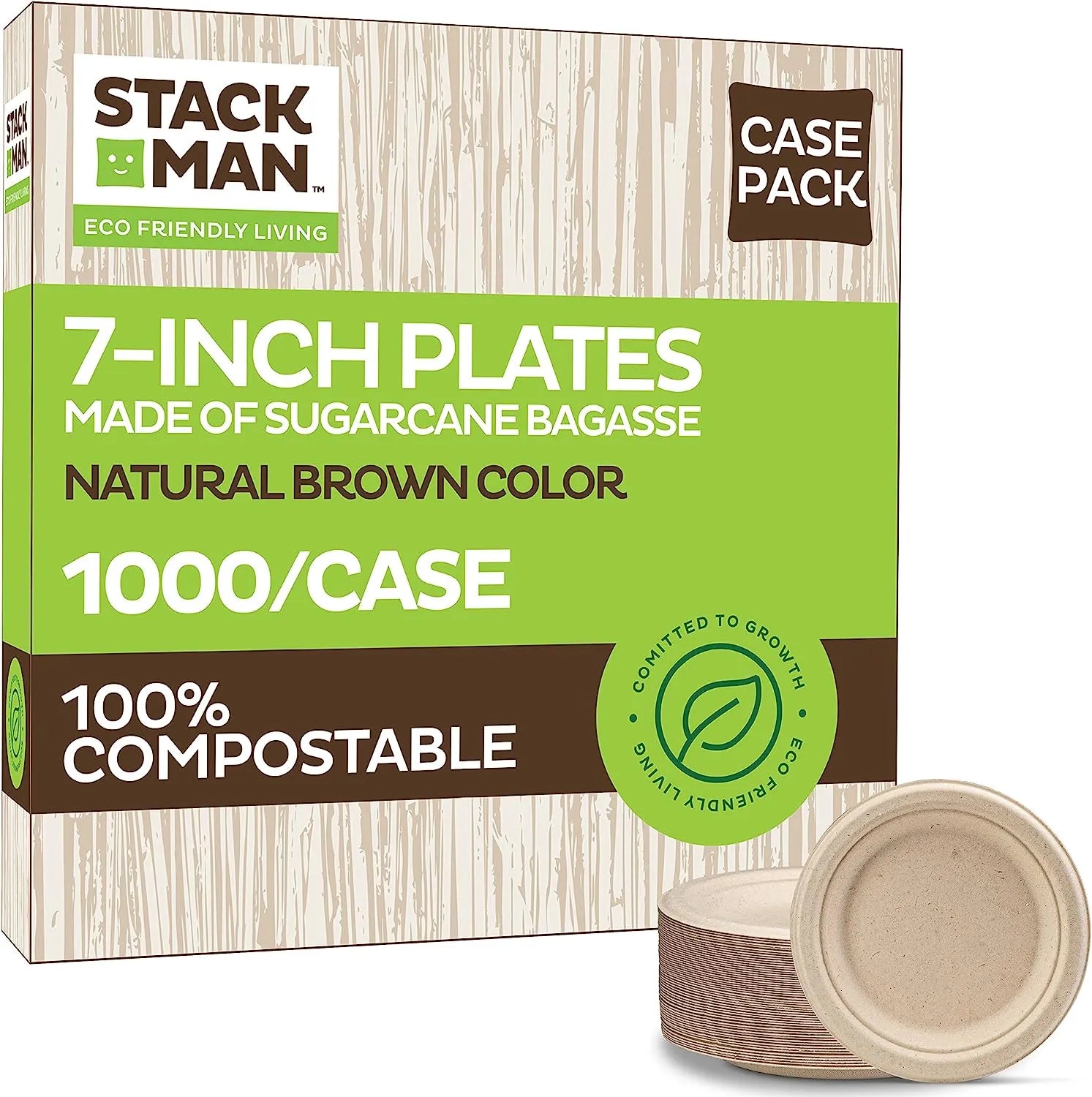 100% Compostable Paper Plates 9 Inch [500 Count] Heavy-Duty Dinner Plates - Natural Brown Color Unbleached Bagasse - Eco-Friendly Disposable Biodegradable Sugarcane Plates - [Bulk Case 4/125 Pack]