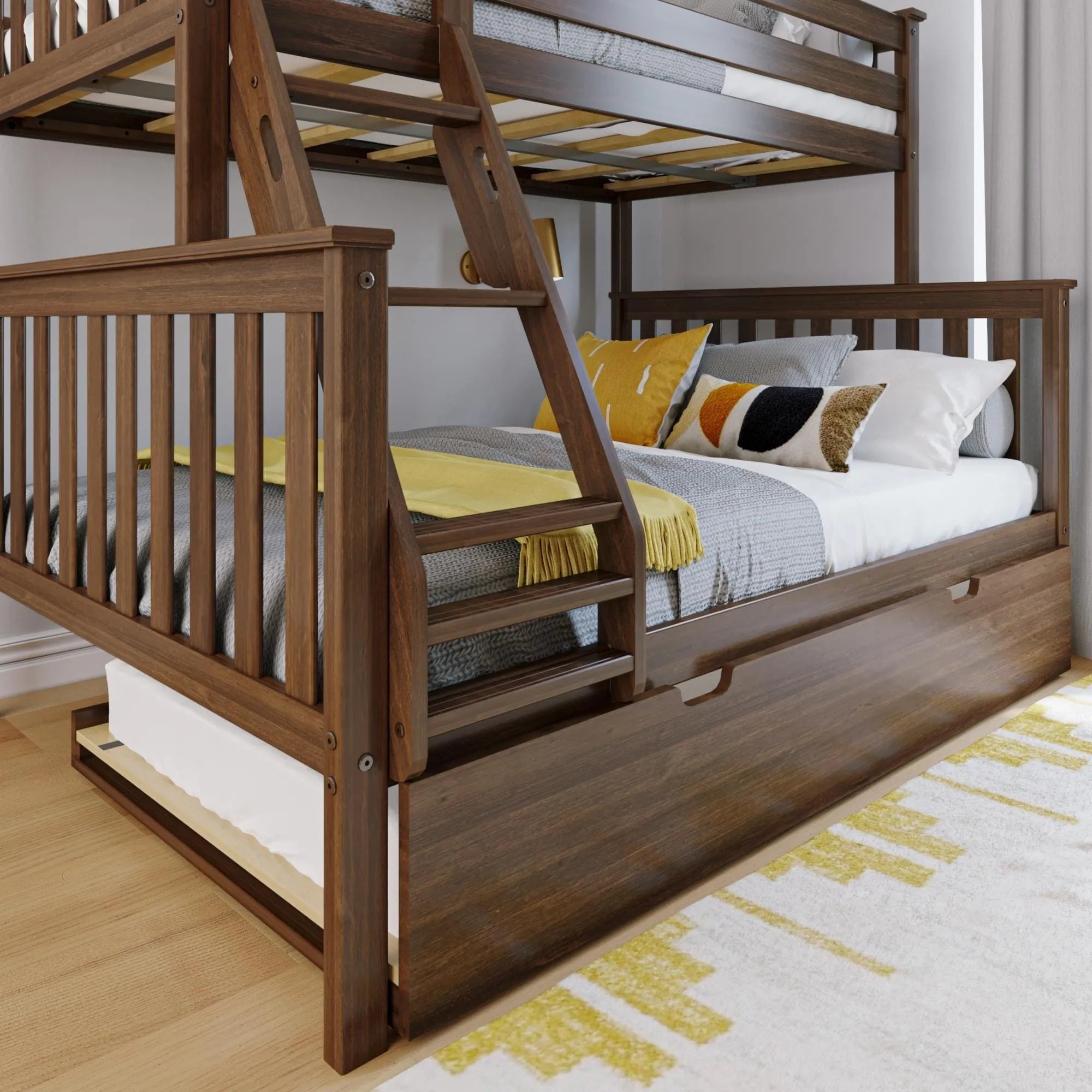 🎄Store Closing Sale💖Kids Solid Wood Twin-Over-Full Bunk Bed + Trundle Bed