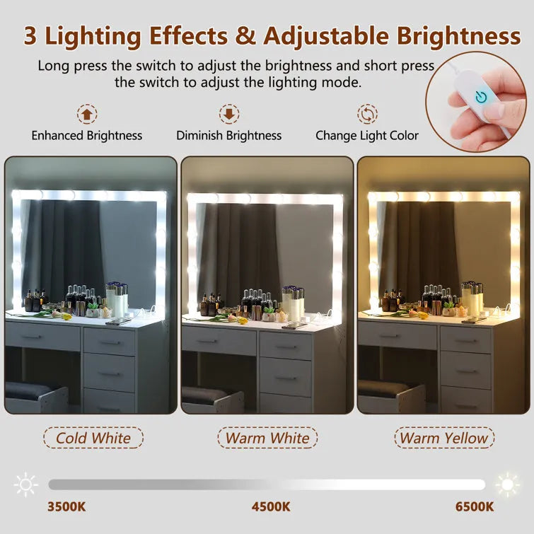 Jaq Vanity with Lights and Stool