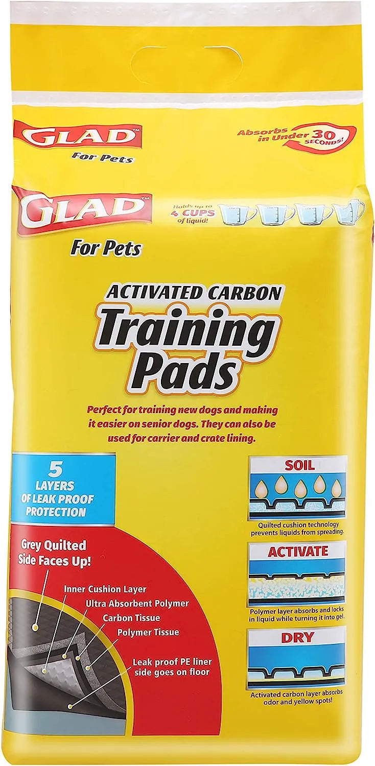 Glad for Pets Black Charcoal Puppy Pads 23" x 23" | Puppy Potty Training Pads That ABSORB & NEUTRALIZE Urine Instantly | New & Improved Quality Puppy Pee Pads, 100 count