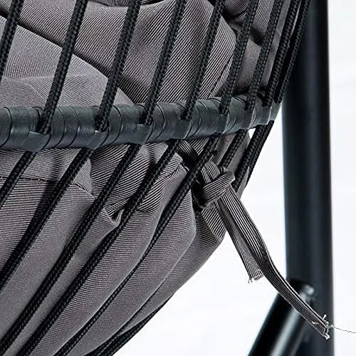 Hanging Egg Chair with Stand, 2 Person Heavy Duty Hanging Wicker Rattan Swing Chair Basket Hammock Nest Chair Seat for Indoor Outdoor Patio Lounger Swinging Loveseat (Beige)