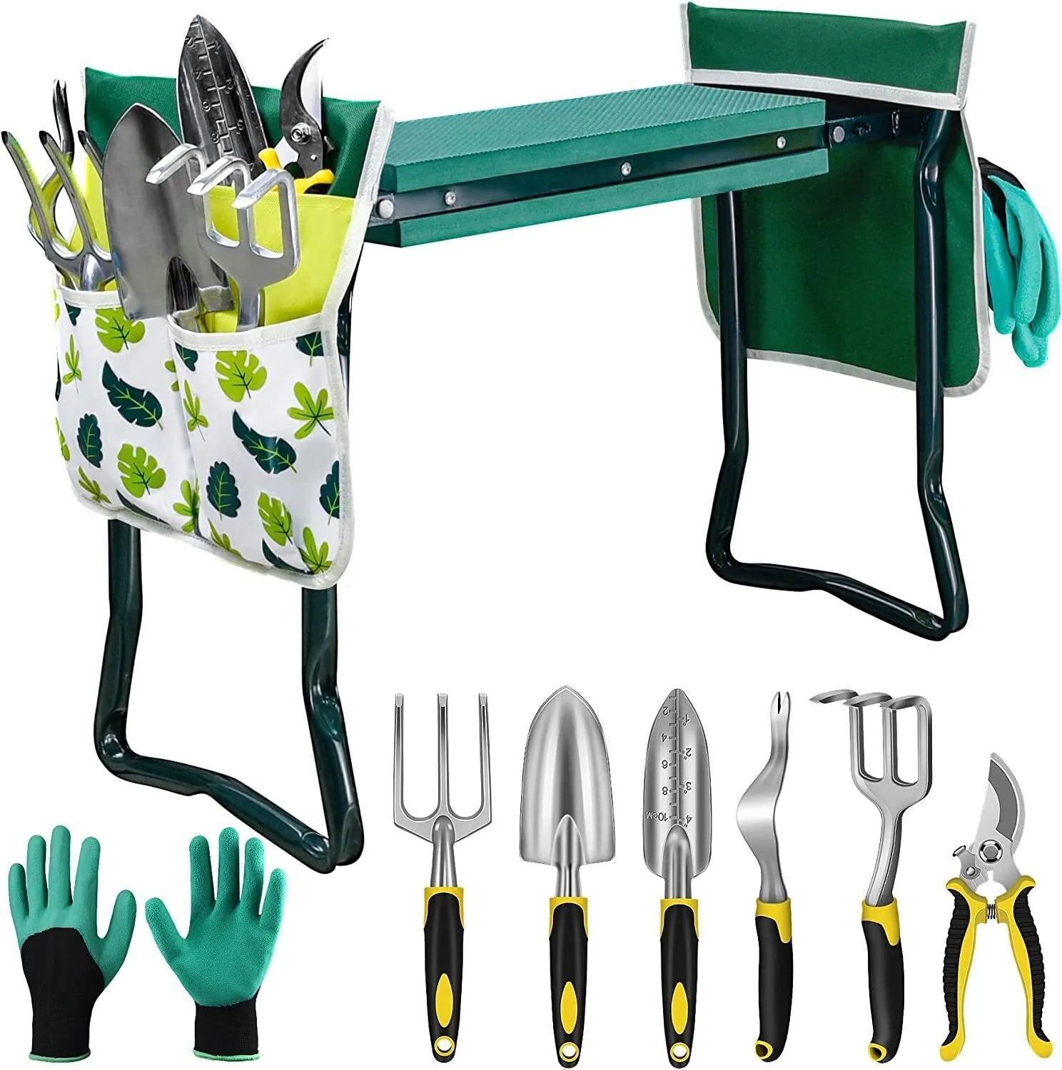 Garden Stool Foldable Heavy Duty Garden Bench with EVA Foam Kneeling Pad, Garden Tools, Gardening Gloves and Tools Bag, Gardening Gifts for Women/Mother and Men